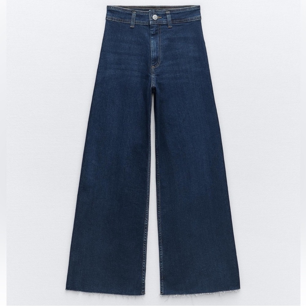 Zara Marine High Rise Straight Wide Leg Jeans Size 2